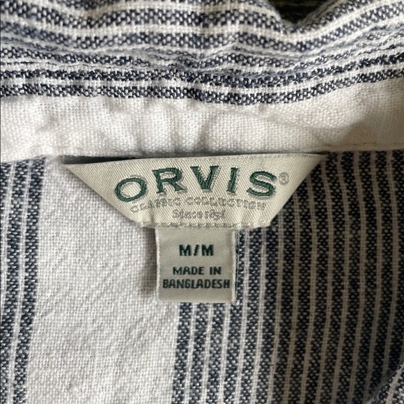 Orvis Coastal Blue and White Striped Linen Button Down Shirt - Picture 11 of 13